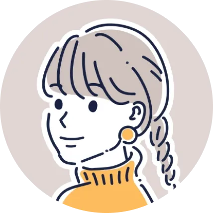 編み込みのポニーテールをした女性のイラスト、オレンジ色のタートルネックが特徴